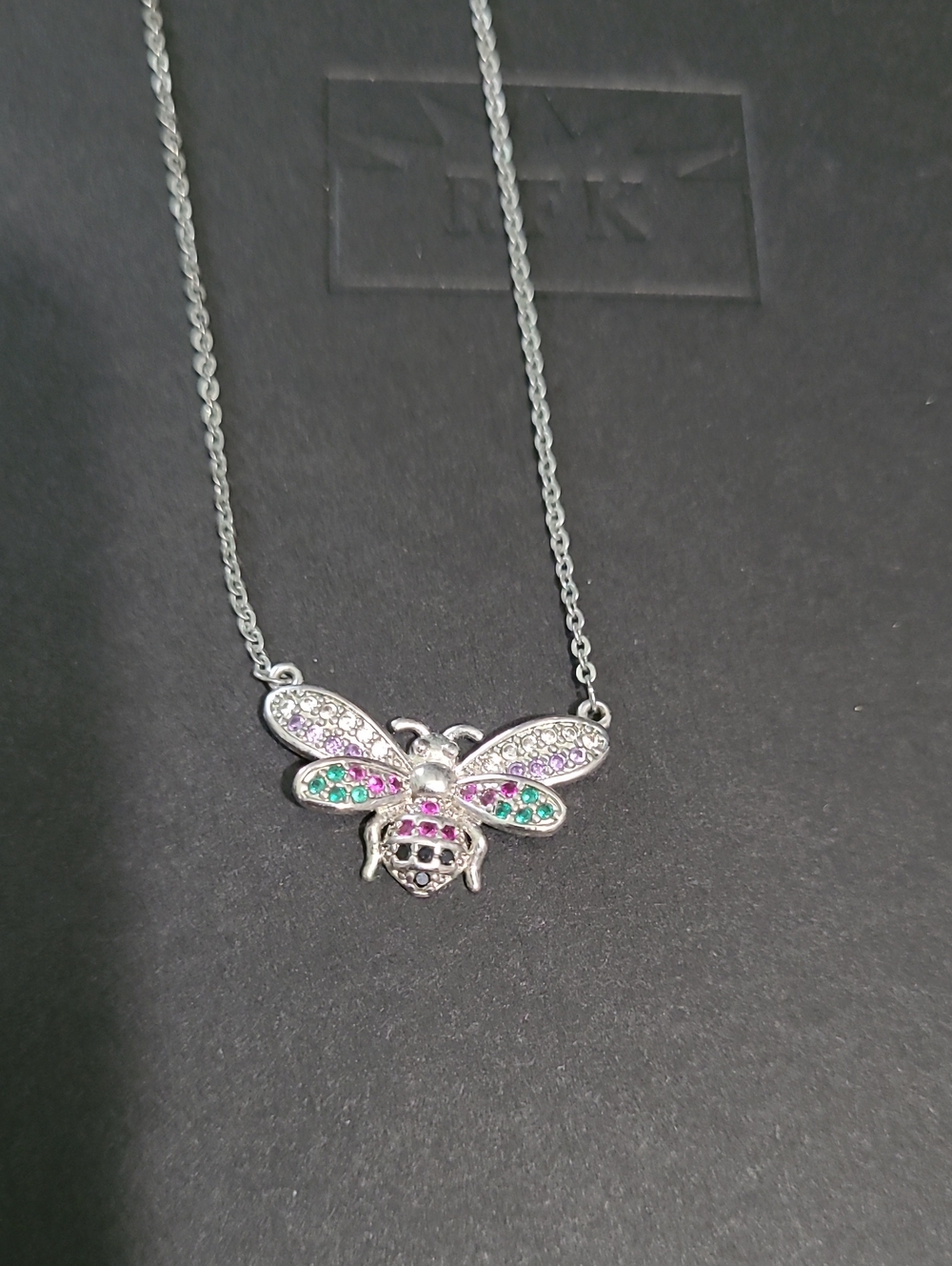 Silver Bee Pendant Necklace with Pink, Green & Purple Accents
